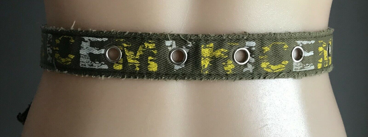 CANVAS Belt KICEMY 3.5cm Khaki Fabric w Yellow & White Print Ladies Size 12 - 14