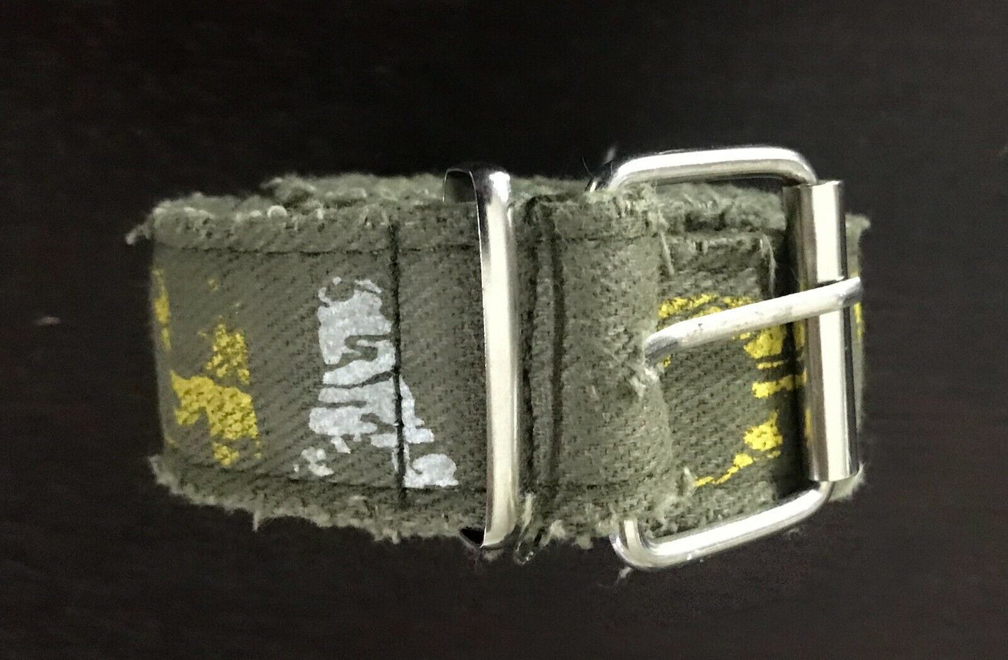 CANVAS Belt KICEMY 3.5cm Khaki Fabric w Yellow & White Print Ladies Size 12 - 14