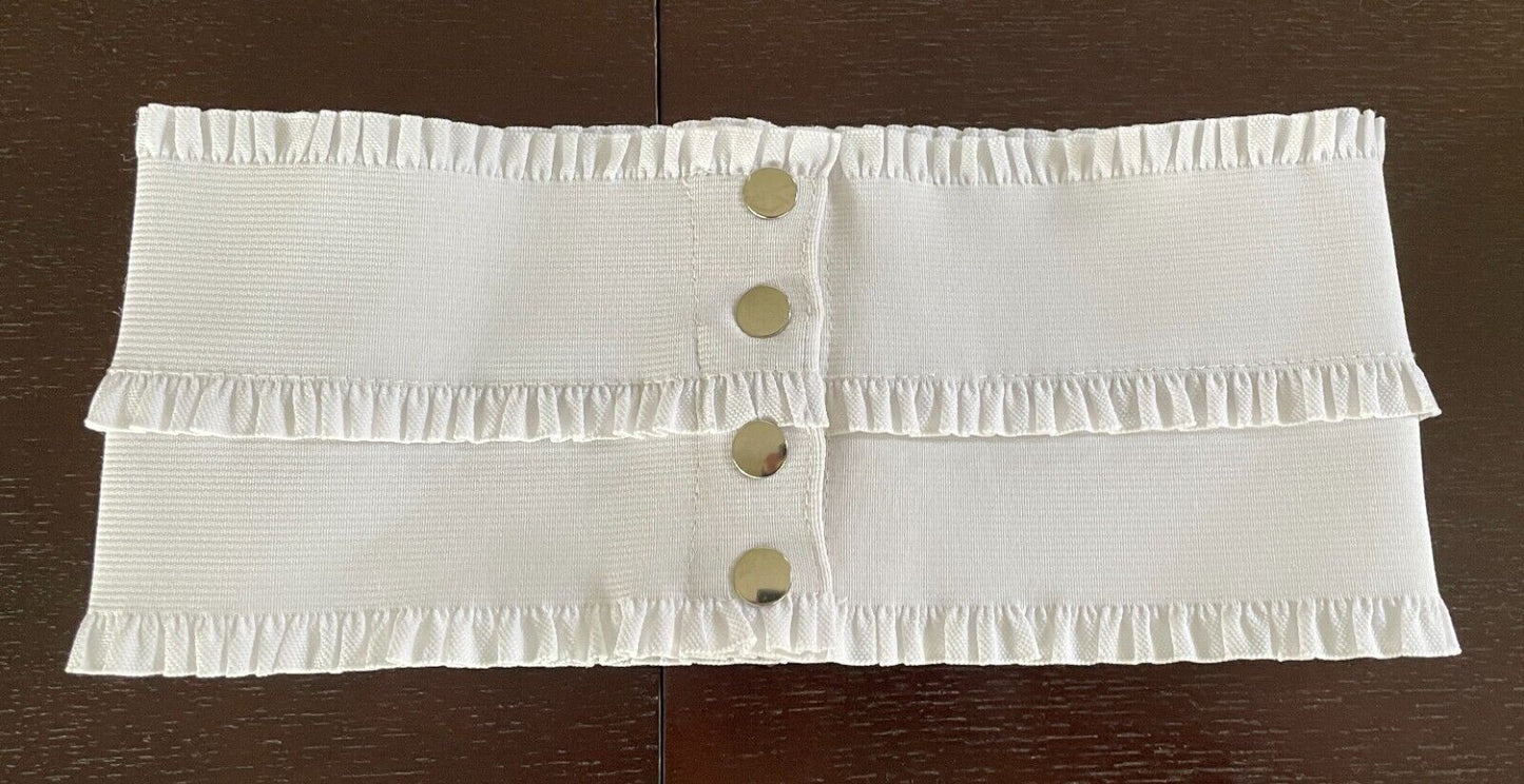 Ladies Belt Elastic 12.5cm White Waist Ruffle Trim Press Studs Cincher Size 10