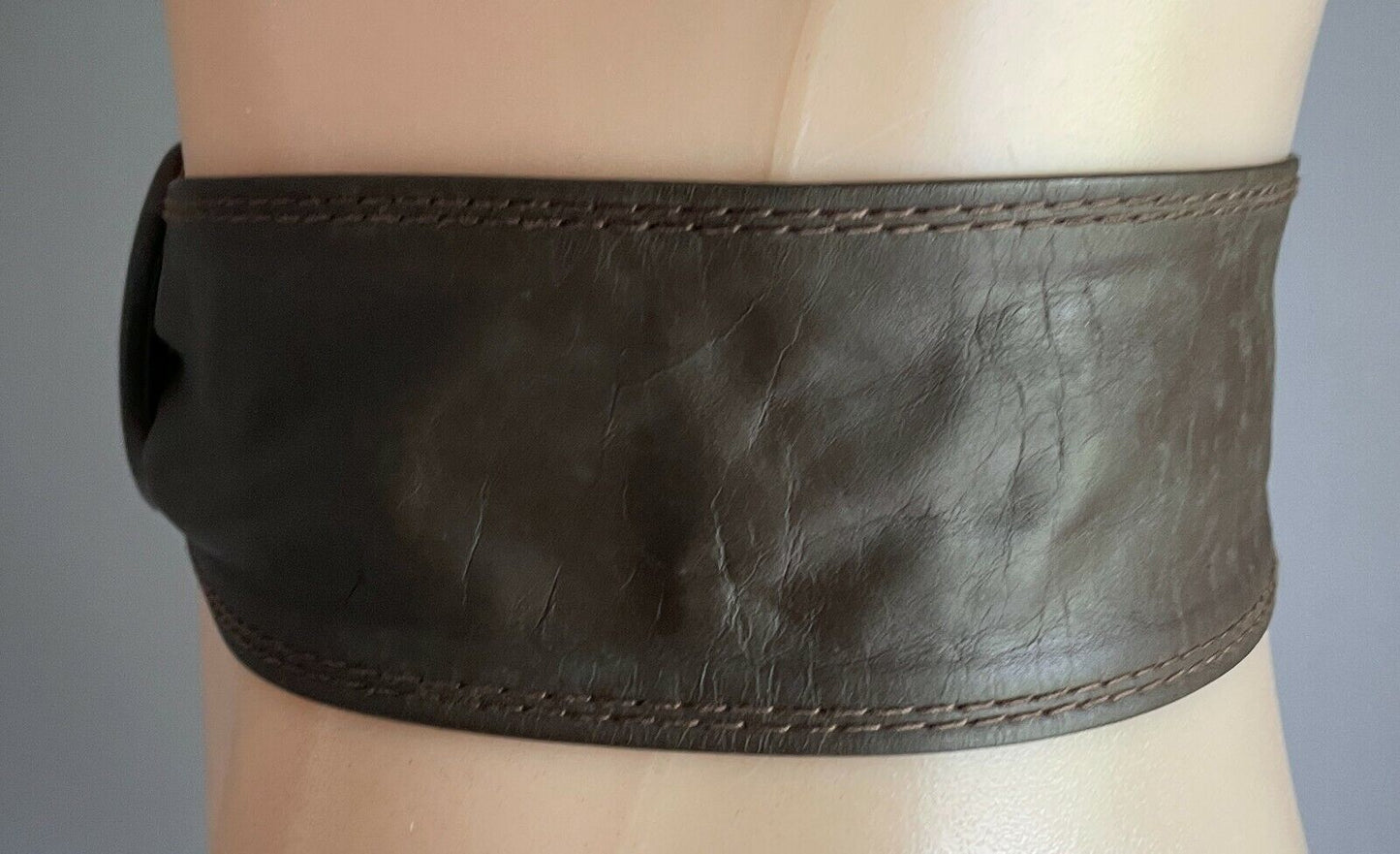 Ladies LEATHER Belt 6.5cm 1990's W Brown Sash Round Buckle Size 10 91cm