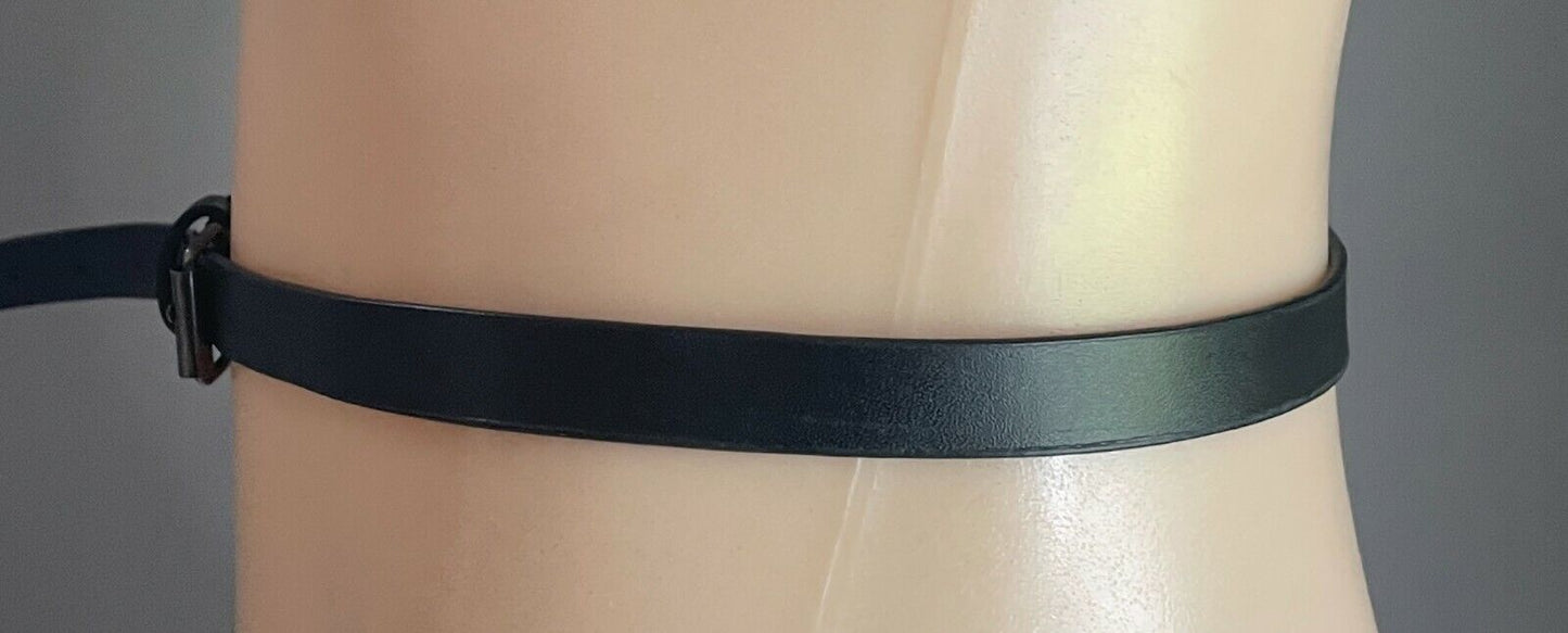 Ladies Belt Pleather 1.5cm Thin Matt Black PU Silver Buckle Trim Waist 69 - 81cm