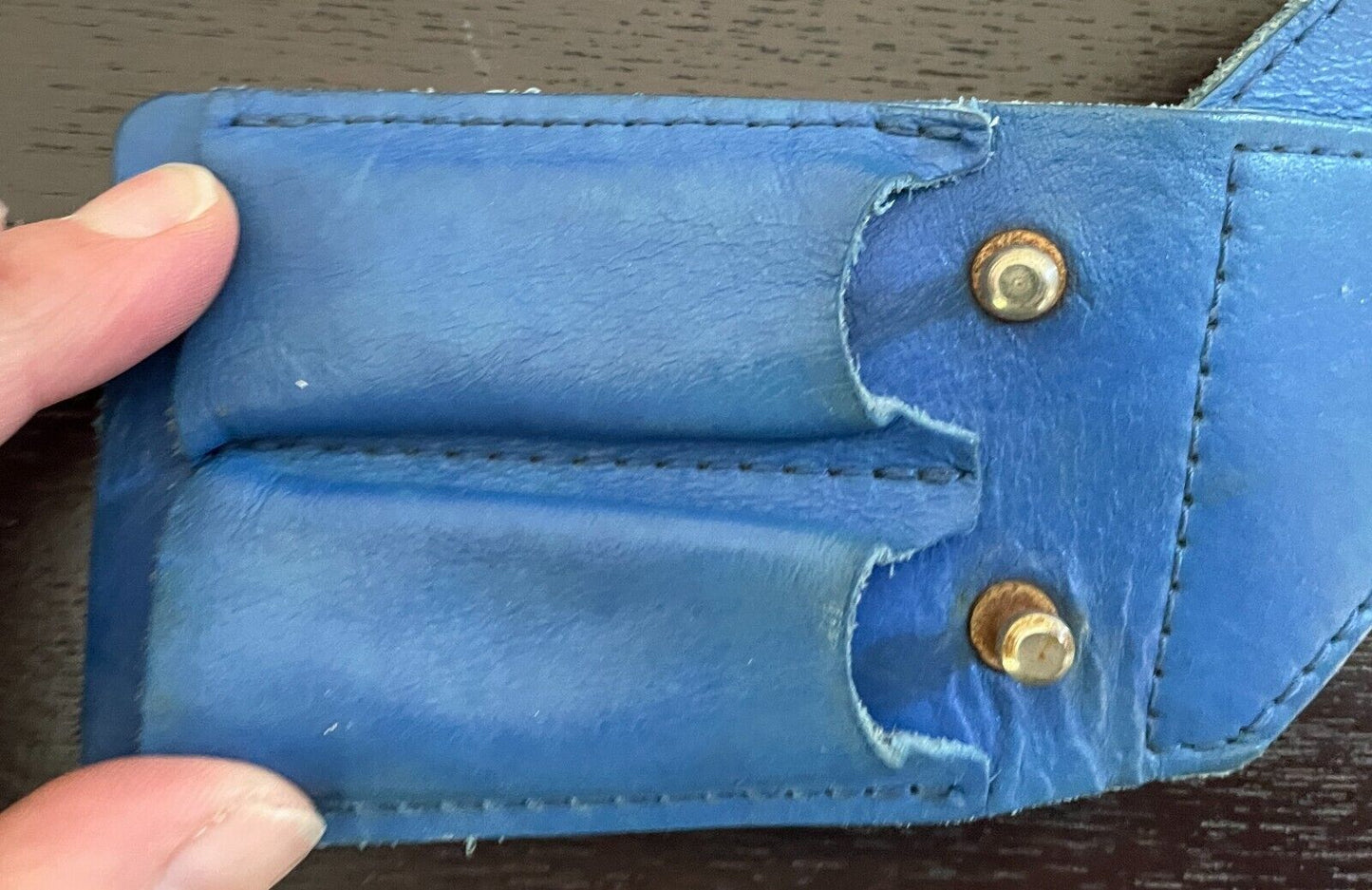 Ladies LEATHER Belt 5cm Blue Double Strap Press Through Stud Sz 10 12 80's Retro