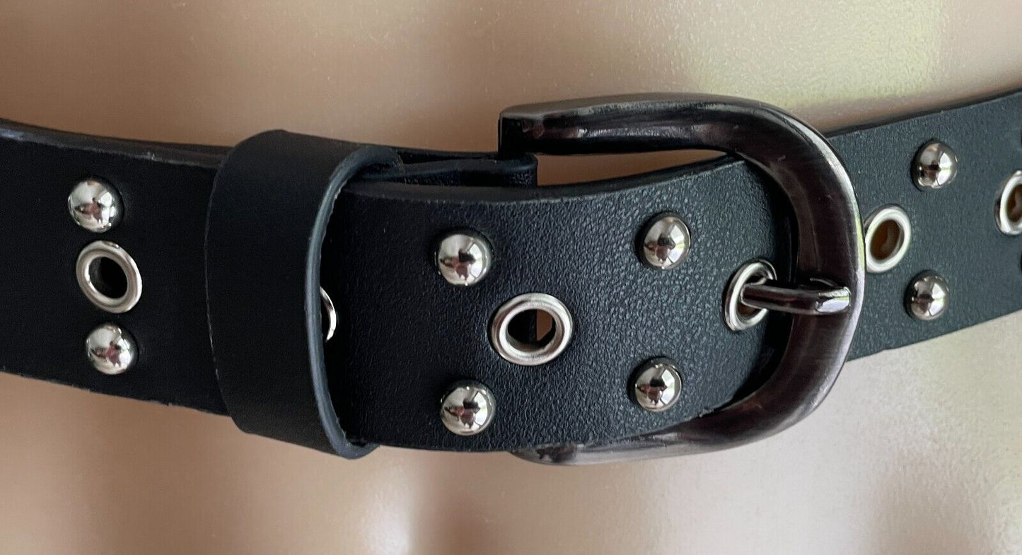 Ladies Belt Pleather 4cm Silver Stud Trim Wide To Fit Waist 68 - 88cm