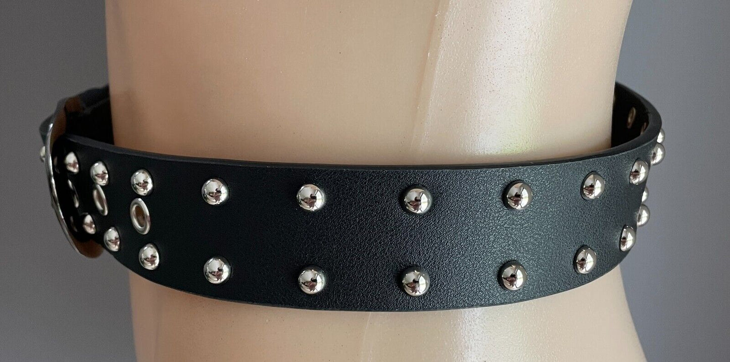 Ladies Belt Pleather 4cm Silver Stud Trim Wide To Fit Waist 68 - 88cm
