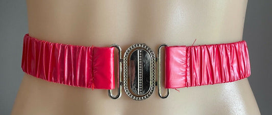 Ladies Belt Elastic Red PU Silver Tone Interlock Buckle Sz 8 10 Retro 1980’s