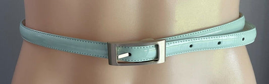Ladies Belt Pleather 1.5cm Mint Green Patent Silver Tone Buckle Fit  70 85cm NEW