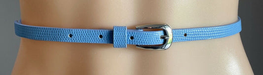 Ladies Belt Pleather 1cm Blue Croc & PU Fit Waist 66 - 76cm Thin Skinny