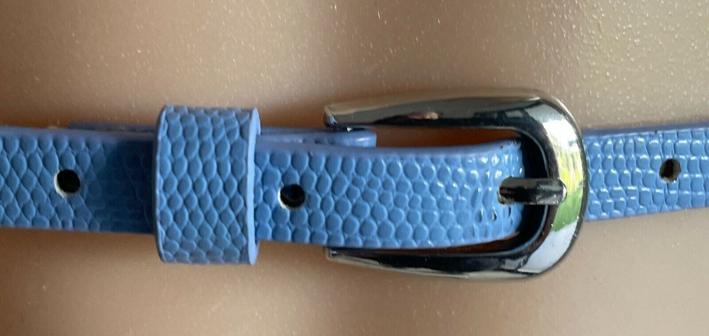 Ladies Belt Pleather 1cm Blue Croc & PU Fit Waist 66 - 76cm Thin Skinny