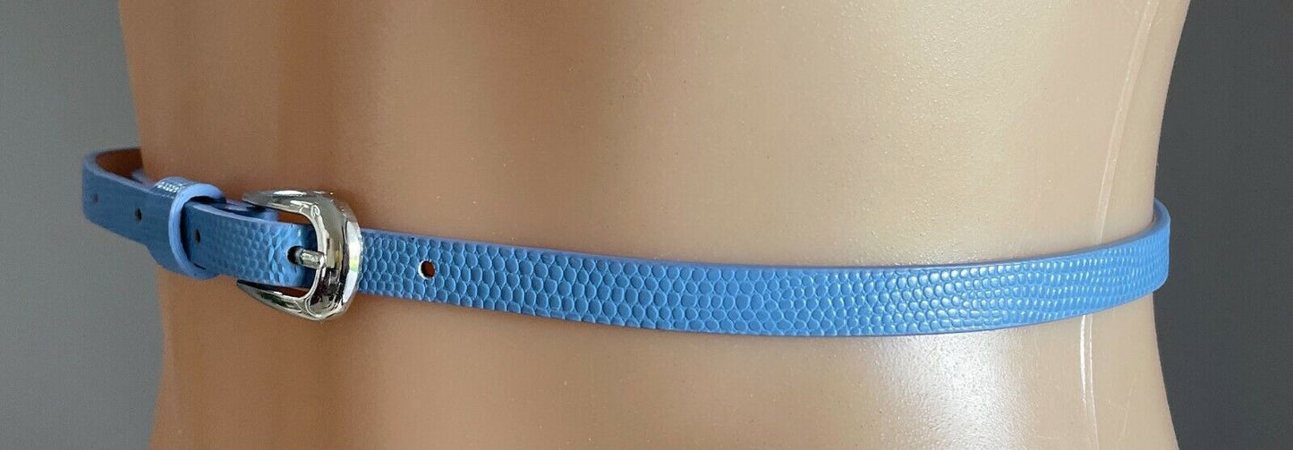 Ladies Belt Pleather 1cm Blue Croc & PU Fit Waist 66 - 76cm Thin Skinny
