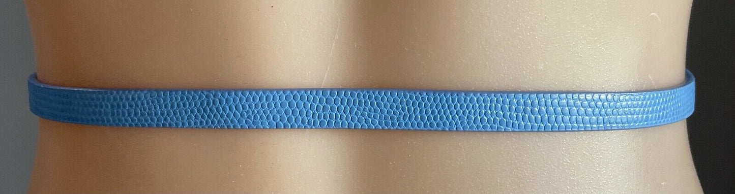 Ladies Belt Pleather 1cm Blue Croc & PU Fit Waist 66 - 76cm Thin Skinny