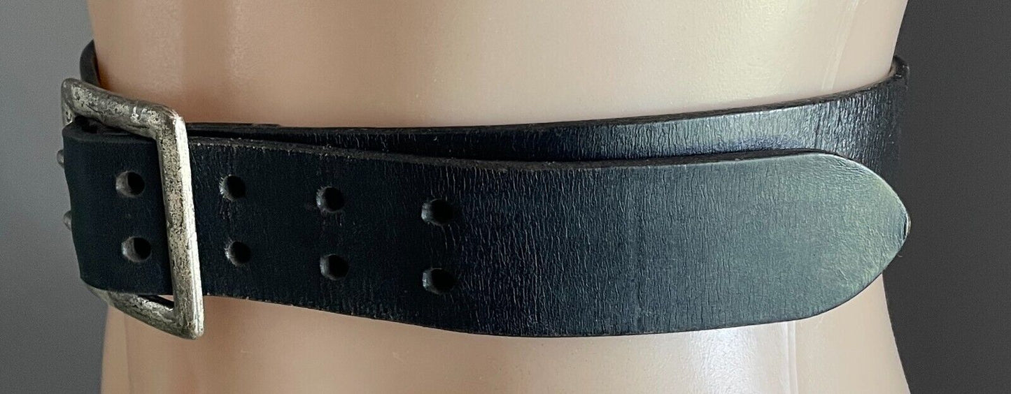 LEATHER Belt AMERICA TODAY Black Silver Tone Buckle Size 75 To Fit Waist 70 80cm
