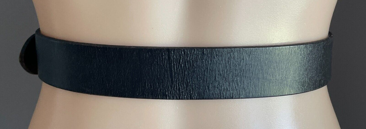LEATHER Belt AMERICA TODAY Black Silver Tone Buckle Size 75 To Fit Waist 70 80cm