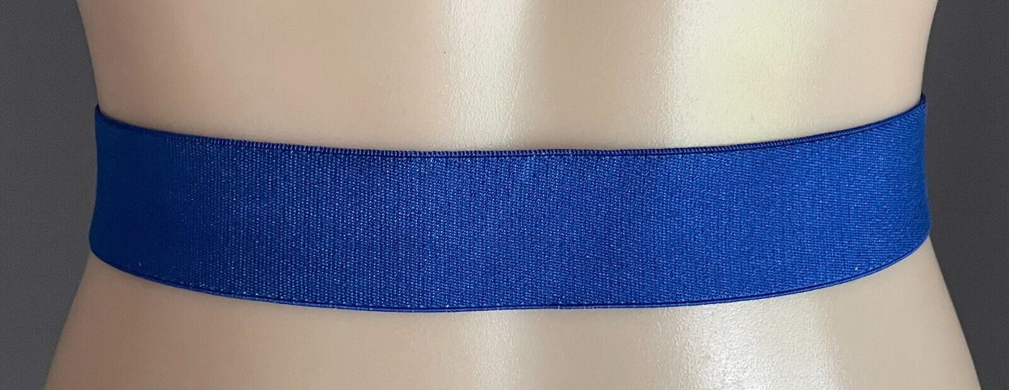 Ladies Belt Blue Gold Metal Interlock Buckles Adjustable to 105cm Waist Retro
