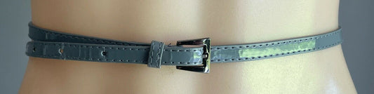 Ladies Belt Pleather 1cm Grey Patent Grey Fit Waist 67.5 - 79.5cm Thin Skinny