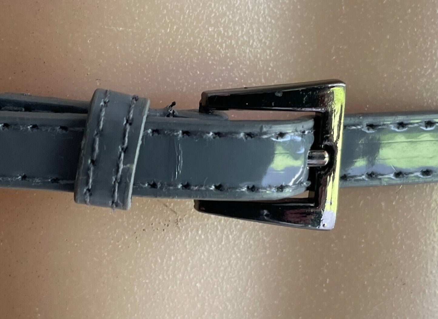 Ladies Belt Pleather 1cm Grey Patent Grey Fit Waist 67.5 - 79.5cm Thin Skinny