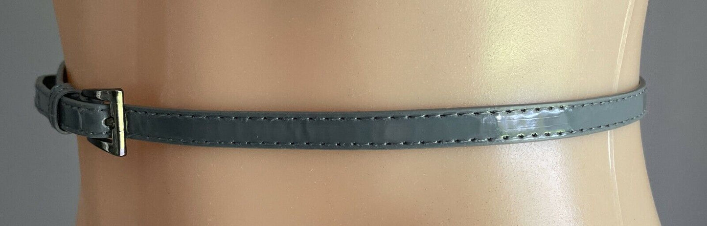 Ladies Belt Pleather 1cm Grey Patent Grey Fit Waist 67.5 - 79.5cm Thin Skinny