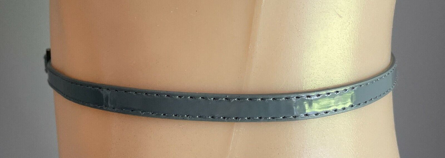 Ladies Belt Pleather 1cm Grey Patent Grey Fit Waist 67.5 - 79.5cm Thin Skinny