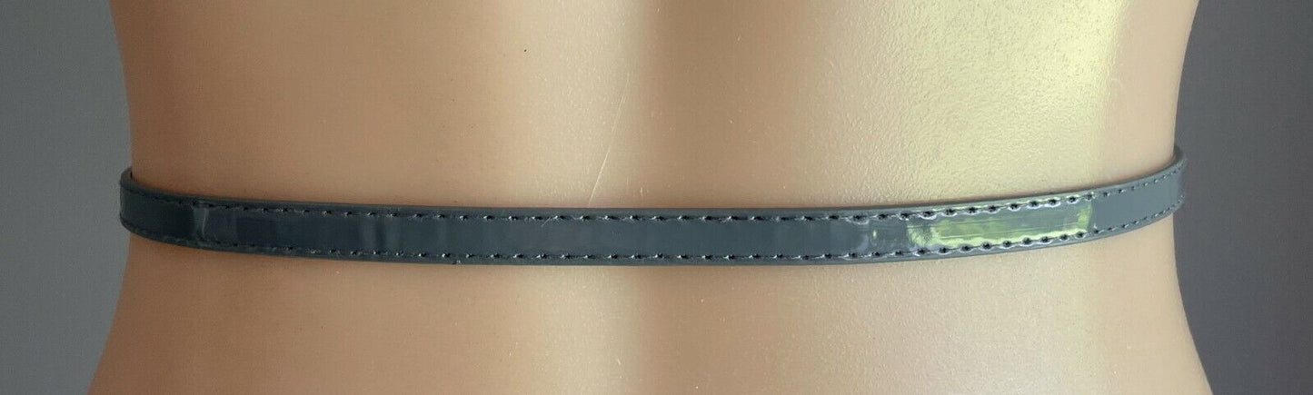 Ladies Belt Pleather 1cm Grey Patent Grey Fit Waist 67.5 - 79.5cm Thin Skinny