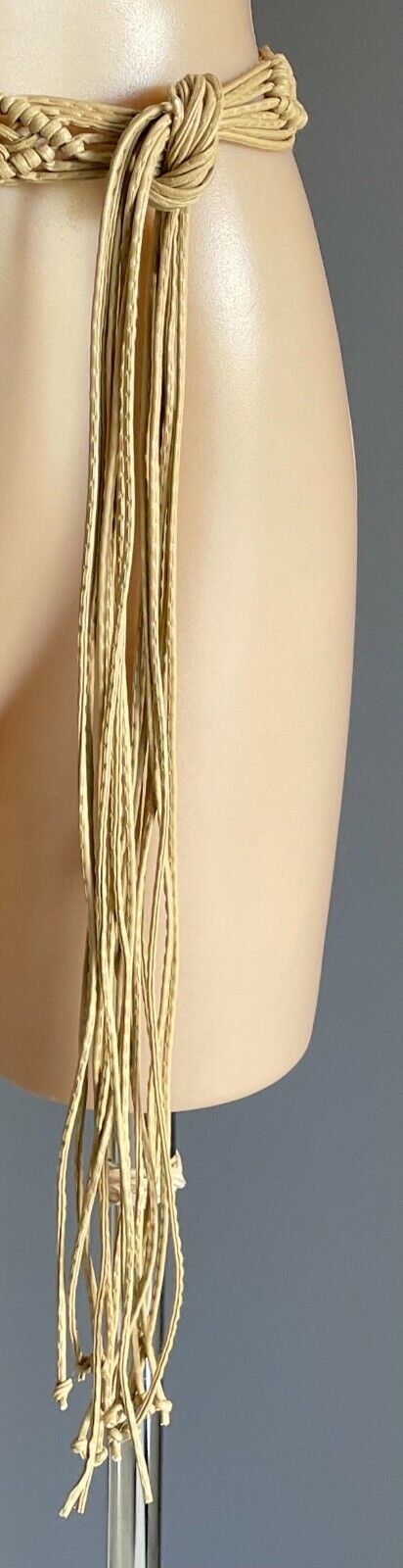 BOHO Woven Belt Wood Bead Pleather Beige Knot Tie Size 8 14 Plaited Macrame