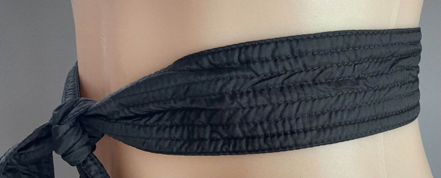Ladies Belt Fabric 4.5cm Black Wide Tie 130cm Long Quilt Stitch NEW