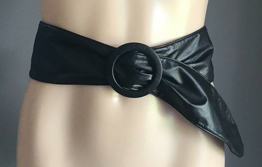 Ladies Belt Pleather 7.5cm Black Sash Style Belt Size M / L 12 - 14
