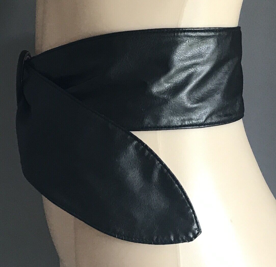 Ladies Belt Pleather 7.5cm Black Sash Style Belt Size M / L 12 - 14