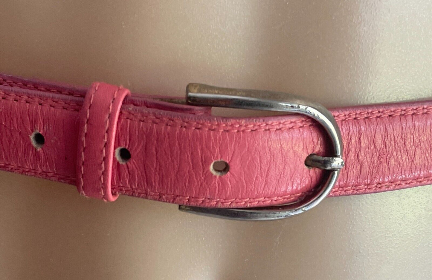 Ladies LEATHER Belt 2.2cm Salmon To Fit Waist 90 - 100cm