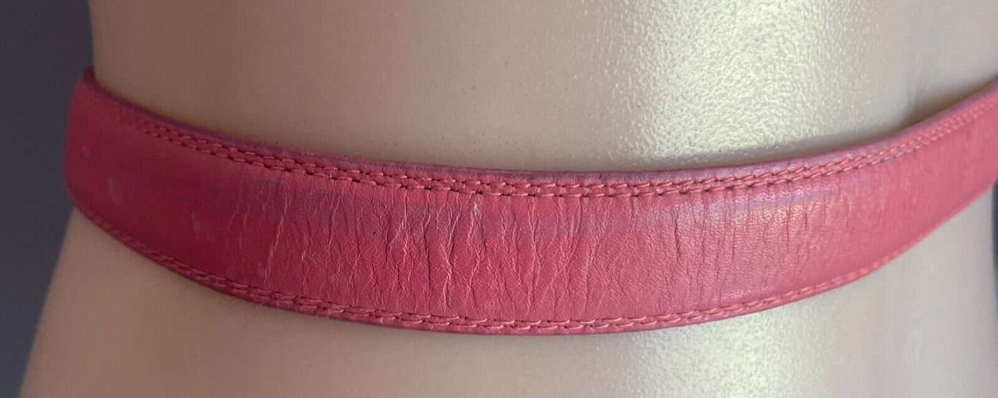 Ladies LEATHER Belt 2.2cm Salmon To Fit Waist 90 - 100cm