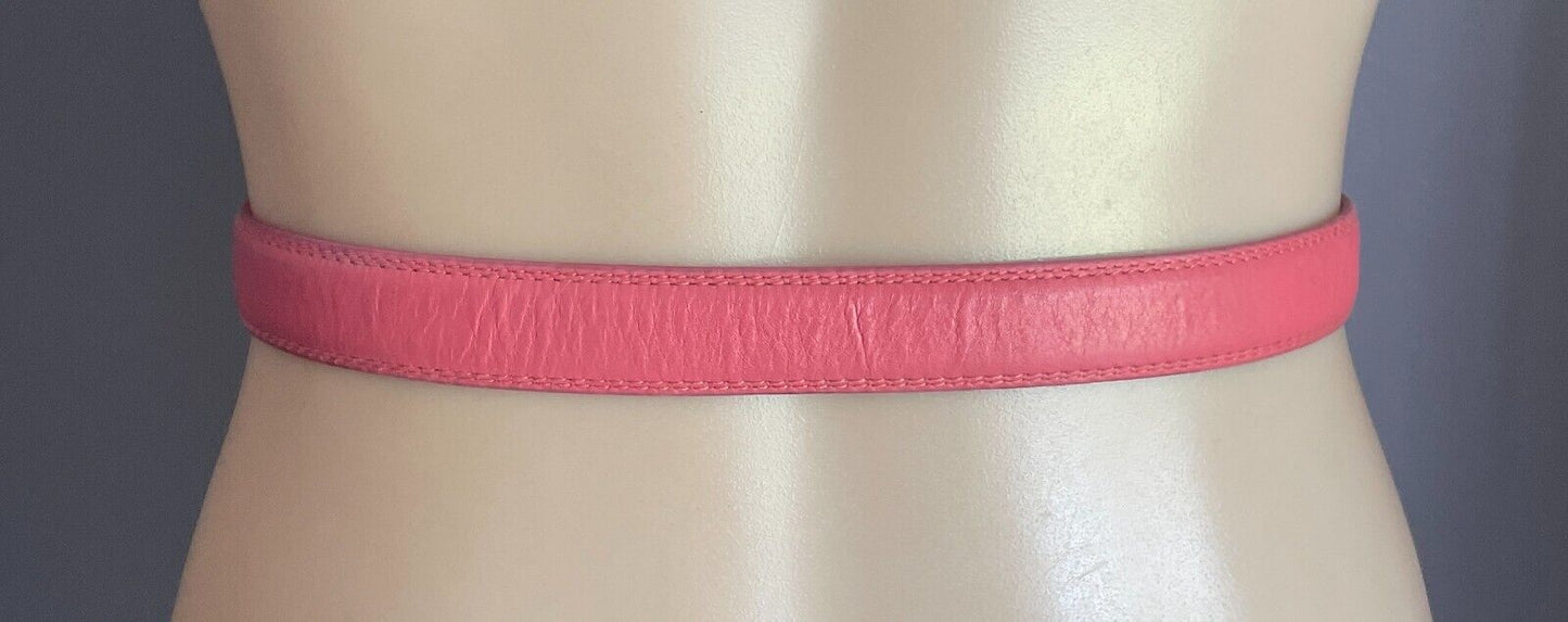 Ladies LEATHER Belt 2.2cm Salmon To Fit Waist 90 - 100cm