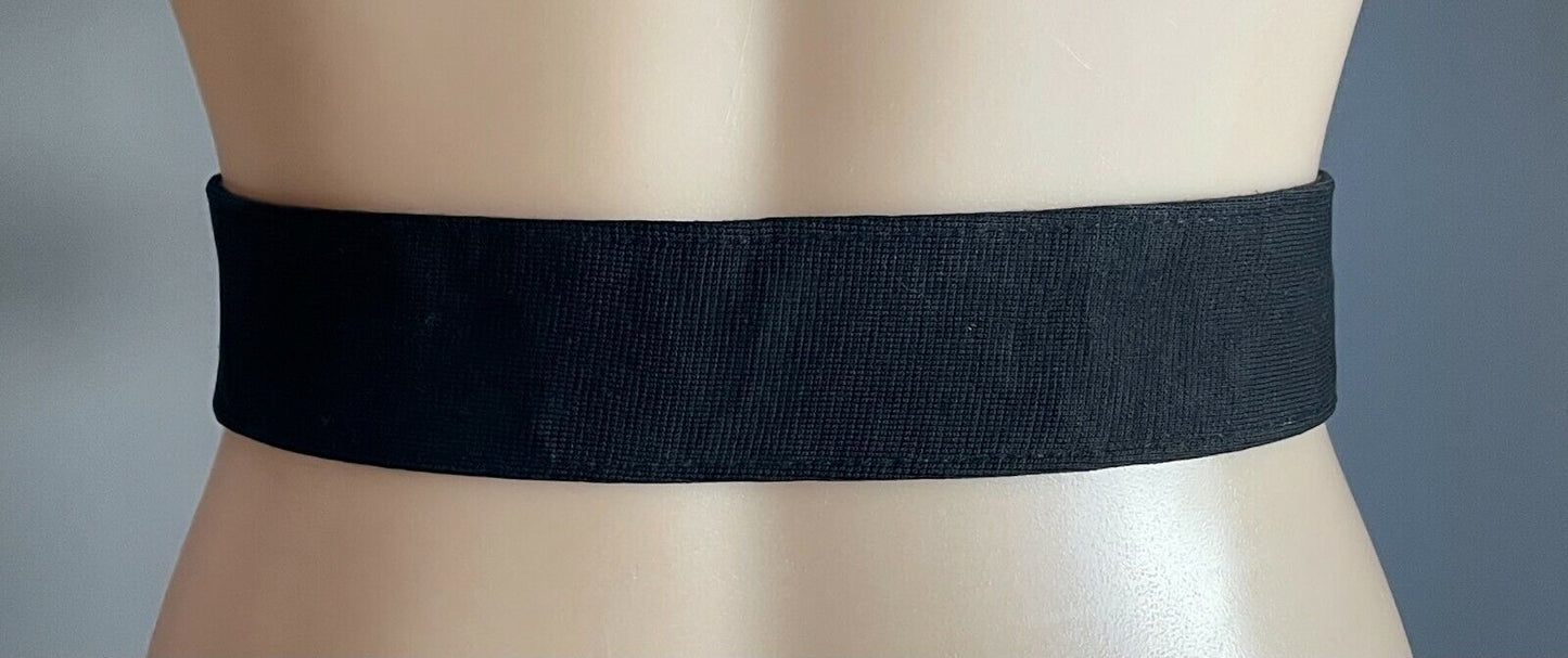 Ladies Belt Fabric 1970's Black w Gold Tone Decorative Buckle Waist 79 89 cm