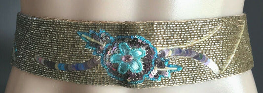 ECCLISSE by BUCKLE Ladies Belt  Tie Gold Silk Bead Sequin Embellished Ribbon NEW