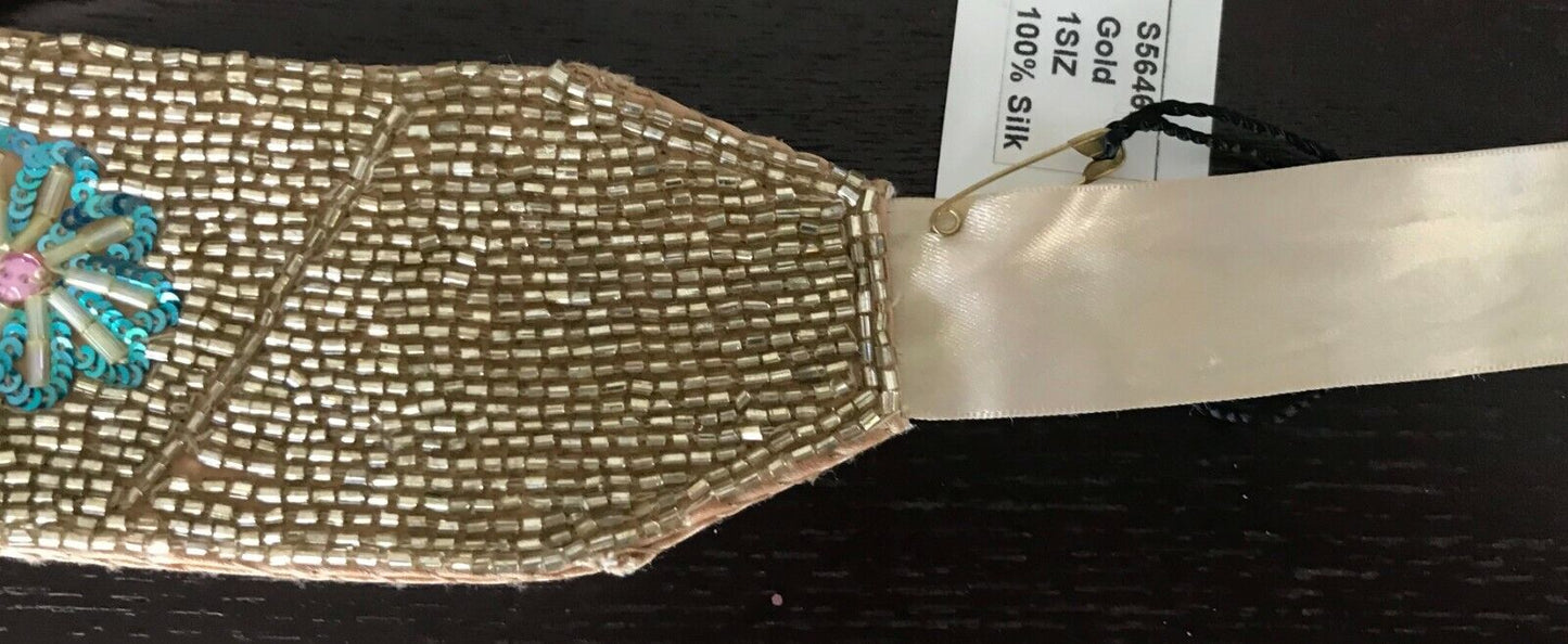 ECCLISSE by BUCKLE Ladies Belt  Tie Gold Silk Bead Sequin Embellished Ribbon NEW
