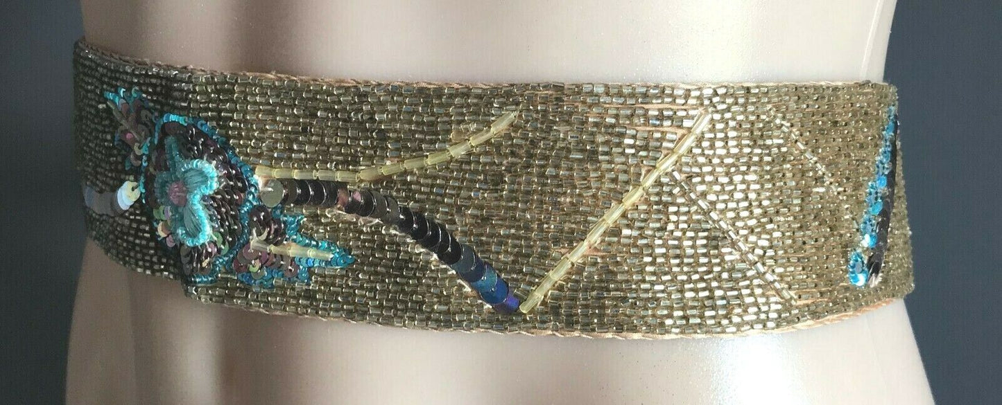 ECCLISSE by BUCKLE Ladies Belt  Tie Gold Silk Bead Sequin Embellished Ribbon NEW