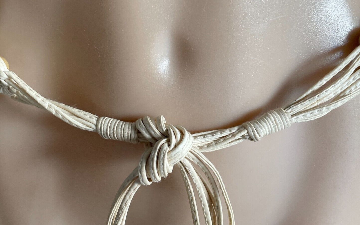 Ladies Belt Pleather Woven BOHO Off White  Knot Tie Bead Trim Fit Size 8 - 14