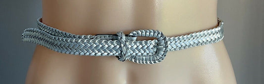 Ladies Belt Pleather 2cm Silver Woven Silver Tone Buckle Size XS 94cm L (2)