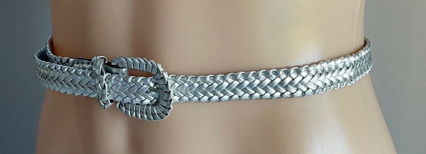 Ladies Belt Pleather 2cm Silver Woven Silver Tone Buckle Size XS 94cm L (2)