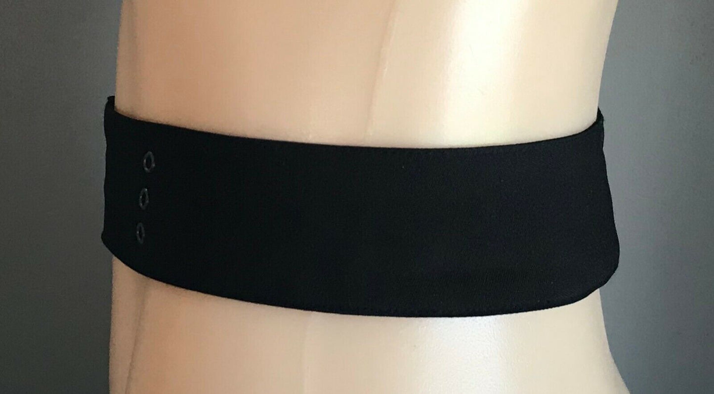 Ladies Belt Fabric BLACK w Pewter Metal Eyelet & Double Clasp Closure Hips 88cm