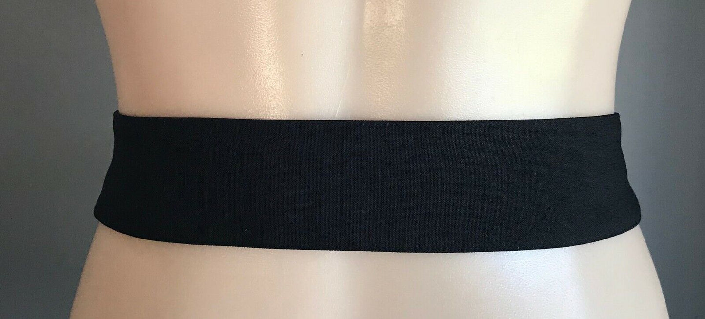 Ladies Belt Fabric BLACK w Pewter Metal Eyelet & Double Clasp Closure Hips 88cm