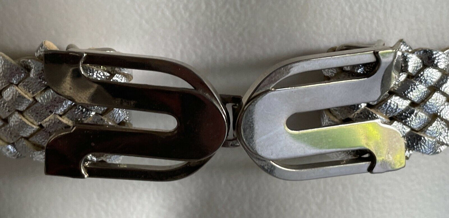 Ladies Belt Pleather 2cm Silver Woven To Fit Waist 64cm