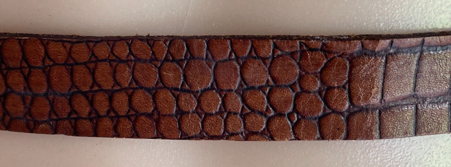 Ladies LEATHER Belt 2cm Tan Croc Print Bronze Tone Buckle Size 30 Waist 72 -82cm