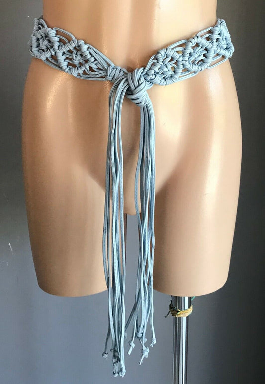Wide BOHO Belt Pleather Woven Light Blue Knot Tie 5cm To Fit Ladies  Size 8 - 14