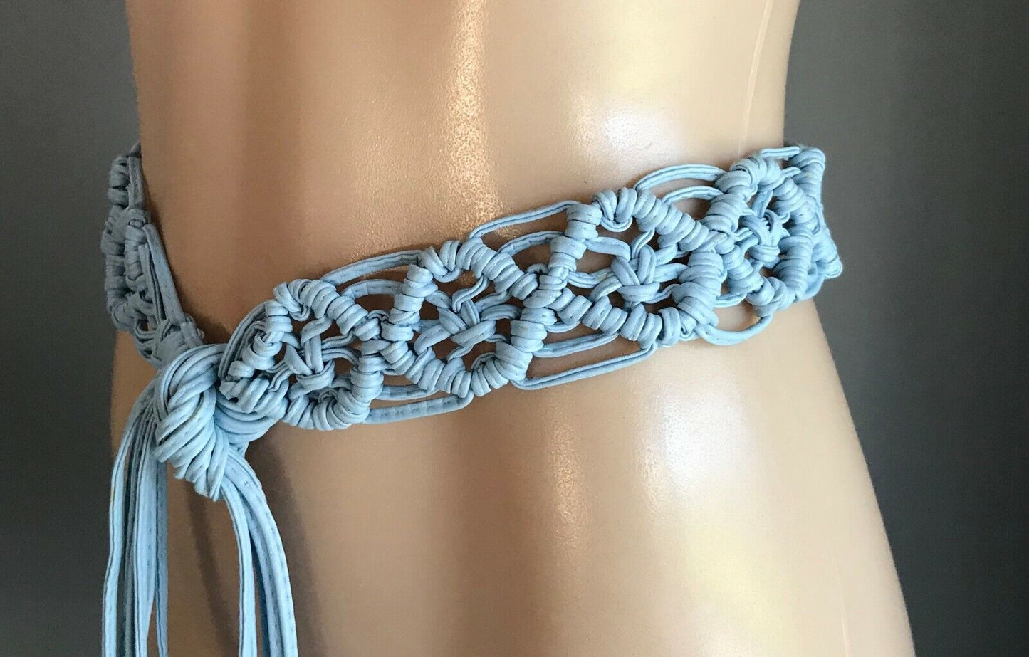 Wide BOHO Belt Pleather Woven Light Blue Knot Tie 5cm To Fit Ladies  Size 8 - 14