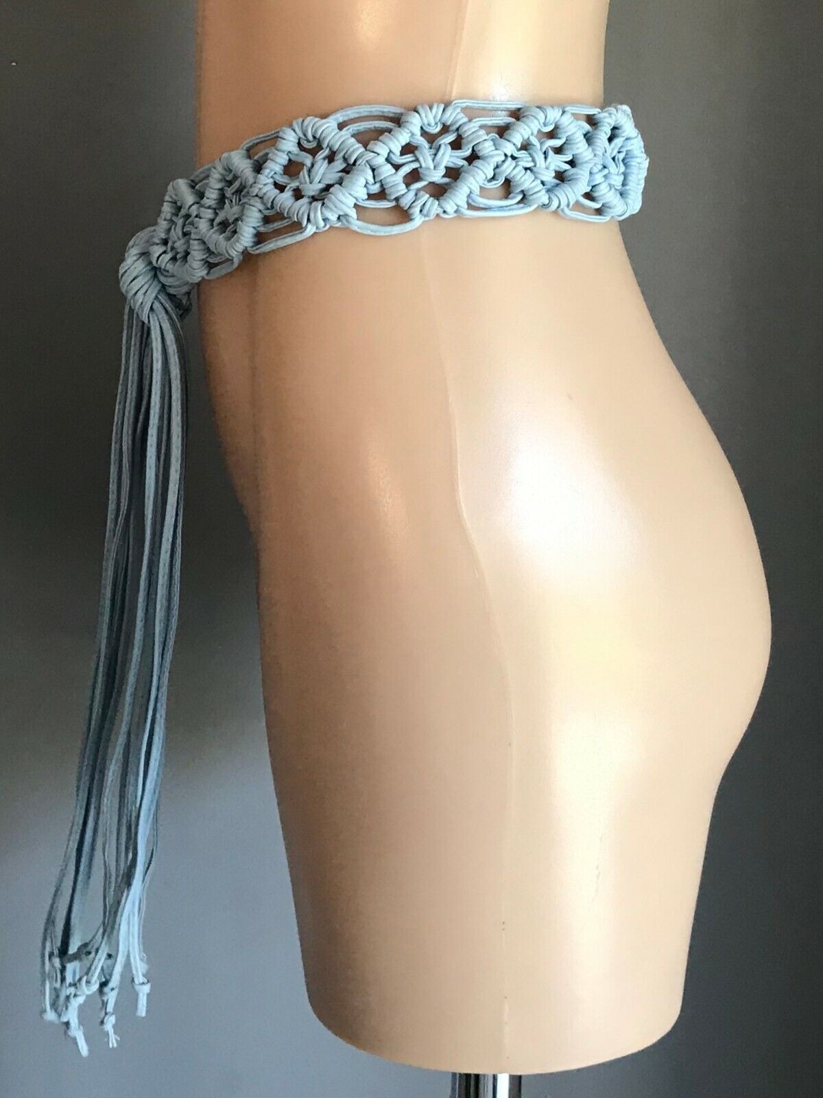 Wide BOHO Belt Pleather Woven Light Blue Knot Tie 5cm To Fit Ladies  Size 8 - 14