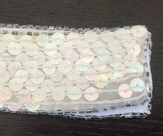 Ladies Sash Waist Tie 4cm Pearl White Waist Clear Sequin Silver Bead Belt Fabric
