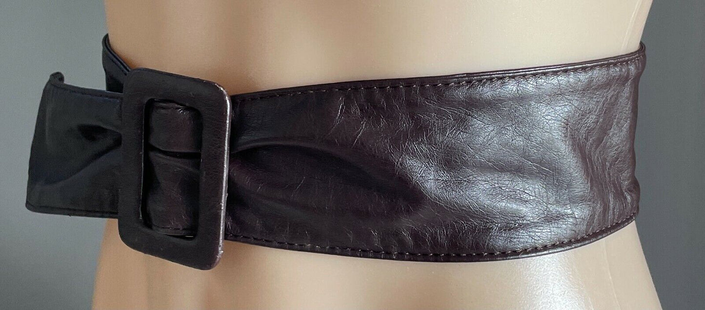 Ladies Belt Pleather 7cm Brown Obi Sash Style Size S 10