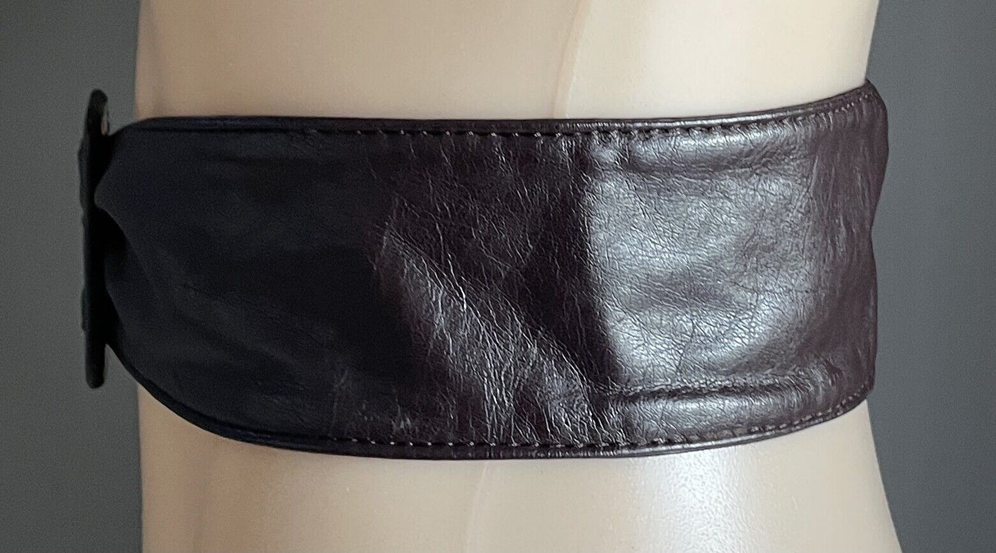 Ladies Belt Pleather 7cm Brown Obi Sash Style Size S 10