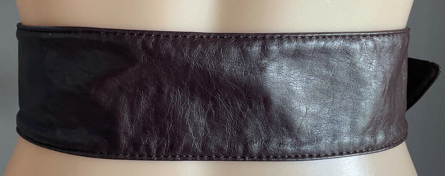 Ladies Belt Pleather 7cm Brown Obi Sash Style Size S 10