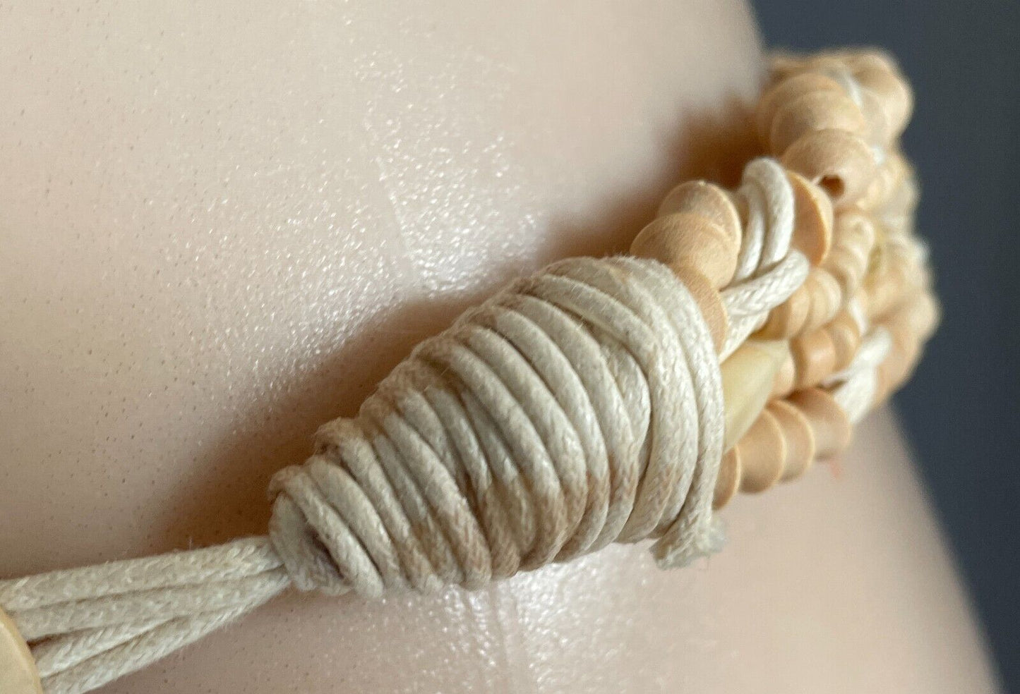 BOHO Woven Belt Off White Cord & Wood Bead Fit Ladies Size 8 14 PlaIted Braided