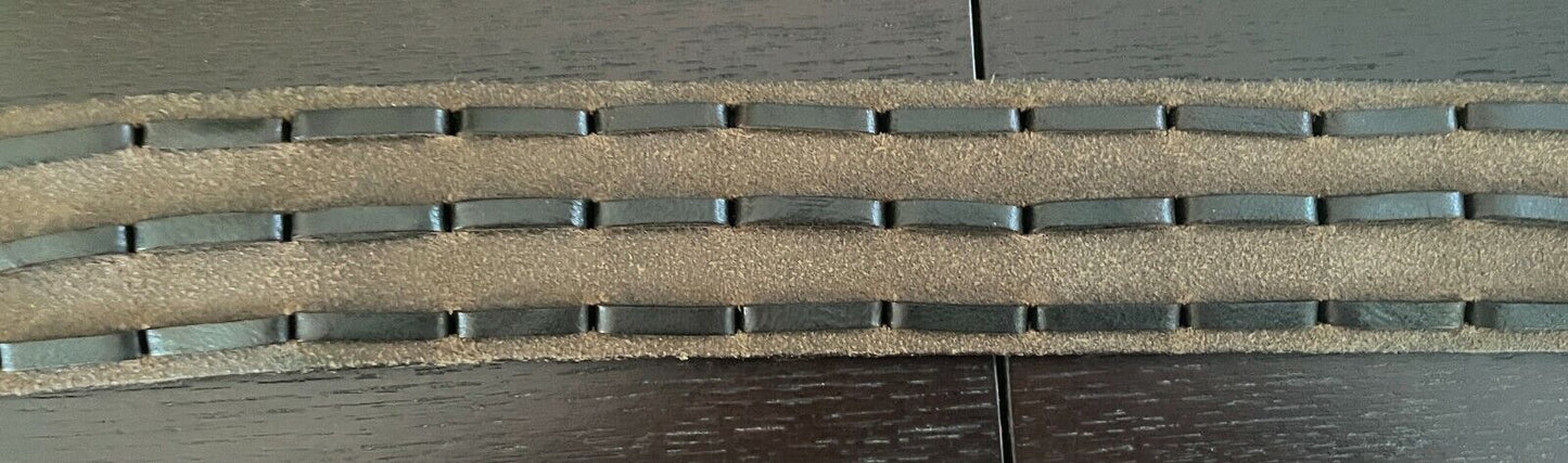LEATHER Belt 4.8cm Brown w Woven Trim Fashion Ladies Size 10 - 14