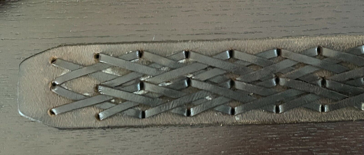 LEATHER Belt 4.8cm Brown w Woven Trim Fashion Ladies Size 10 - 14